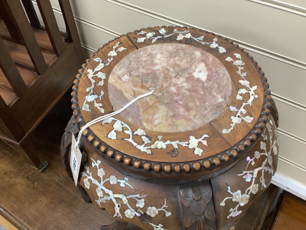 A Chinese mother of pearl inlaid jardiniere stand, height 56cm